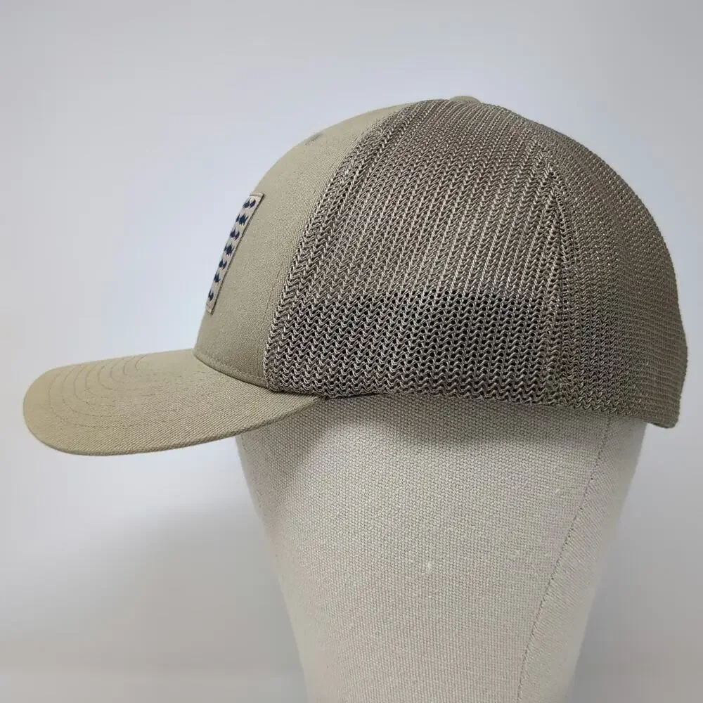 Columbia PFG Baseball Cap Beige One Size Mesh American Flag Fish Patch Hat Blue